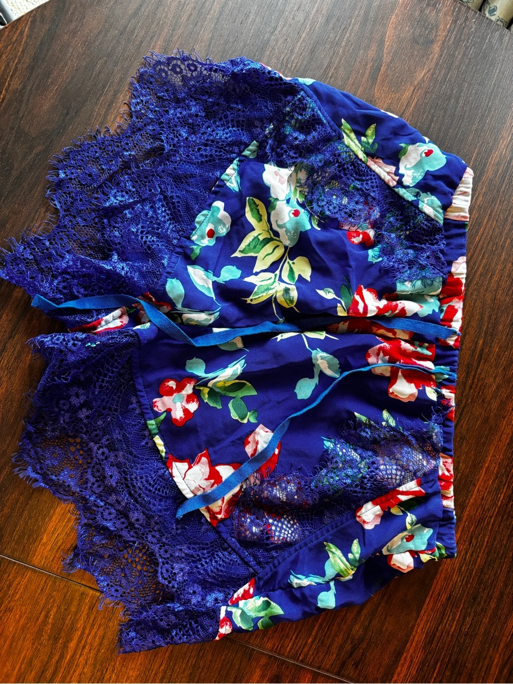 mittoshop Royal Blue Floral Lace-Trim Sleep Shorts